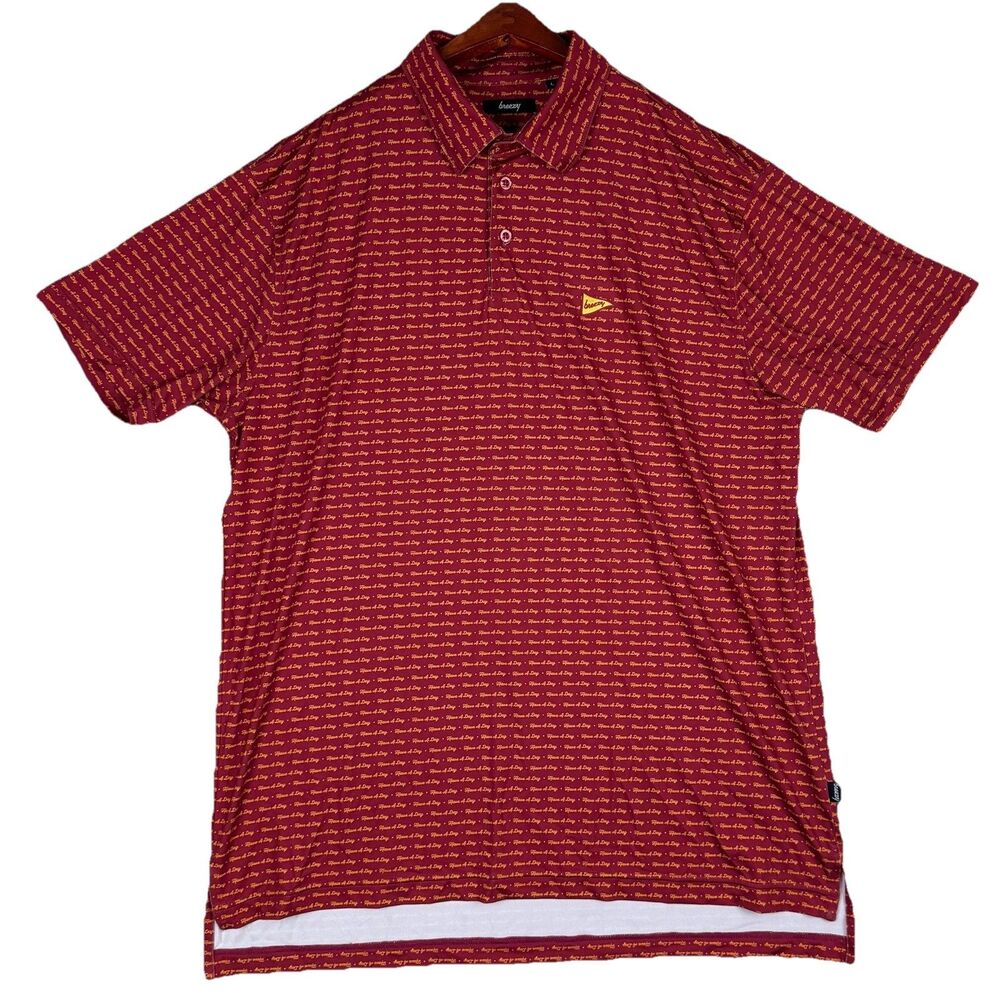 Breezy Golf Polo Have A Day Red Yellow Size Large - Picture 2 of 8